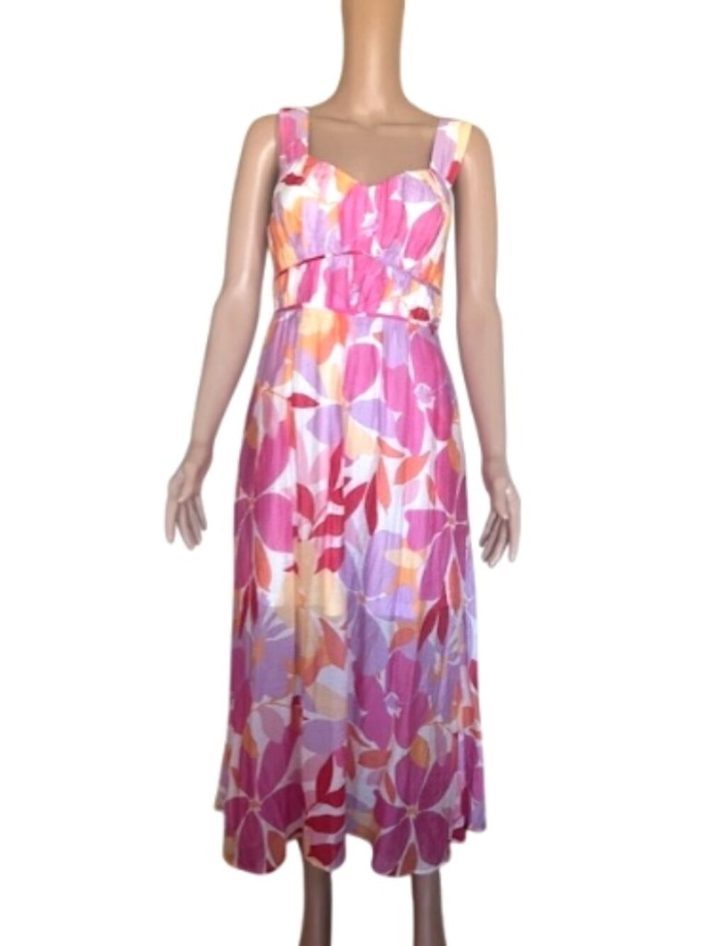 ENTRO Floral Print Maxi Dress S – Vibrant Boho Sleeveless Smocked Back